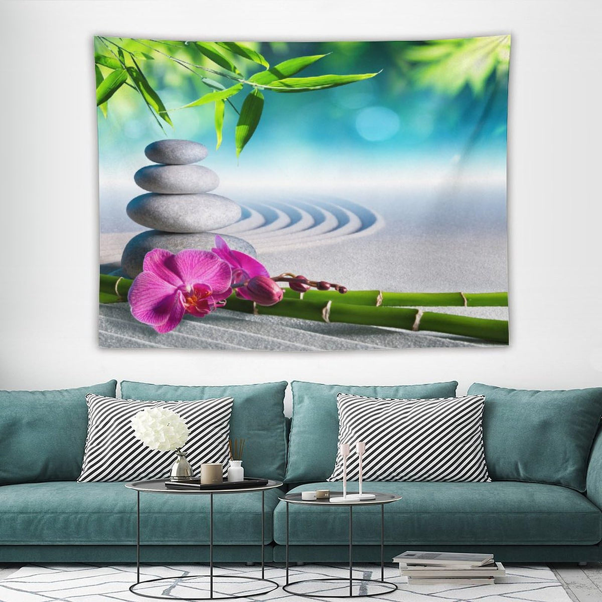 Spa Tapestry Wall Hanging Sand Orchid and Massage Stones Garden Yoga Zen Tapestries Home Decor for Living Room Bedroom Apartment Farmhouse Dorm 60"x80" (60"L x 80"W / Zen-15)
