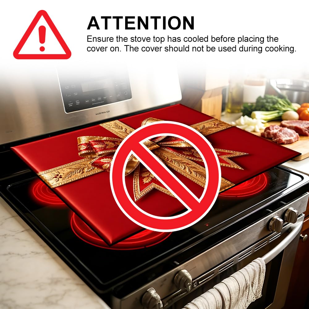 Christmas Gift Bow Stove Top Cover 28.35x20.47 in Holiday Mat (Colorful3684)