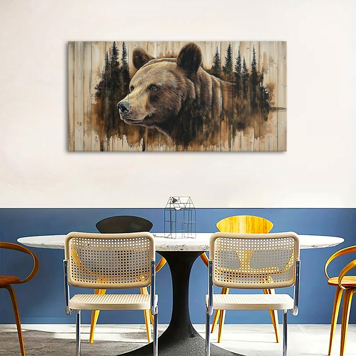 Farmhouse Bear Canvas Wall Art Rustic Bear Picture Wall Decor Living Room Cabin Decorations Forest Wildlife Animal Painting Vintage Grizzly Poster Prints for Kitchen Home Decor Woodland Artwork 24x48” (48"x24"x1 / BEAR)
