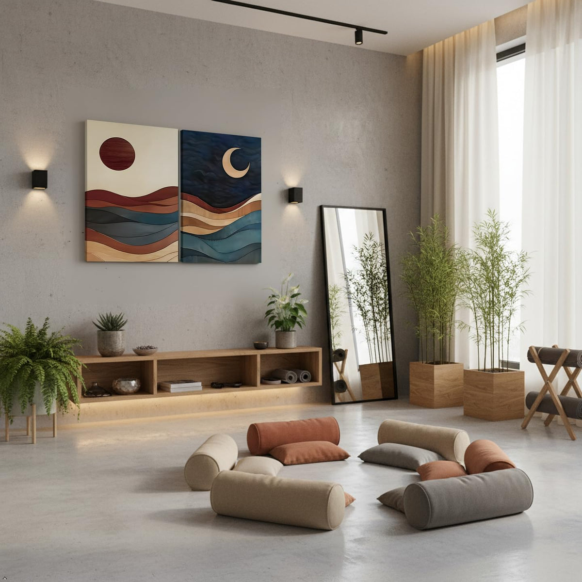2 Piece Sun and Moon Canvas Wall Art (riyue / 16"L x 12"W)