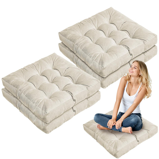 4 Pcs Beige Large Floor Pillow Cushion (Square 22 x 22 / Beige)