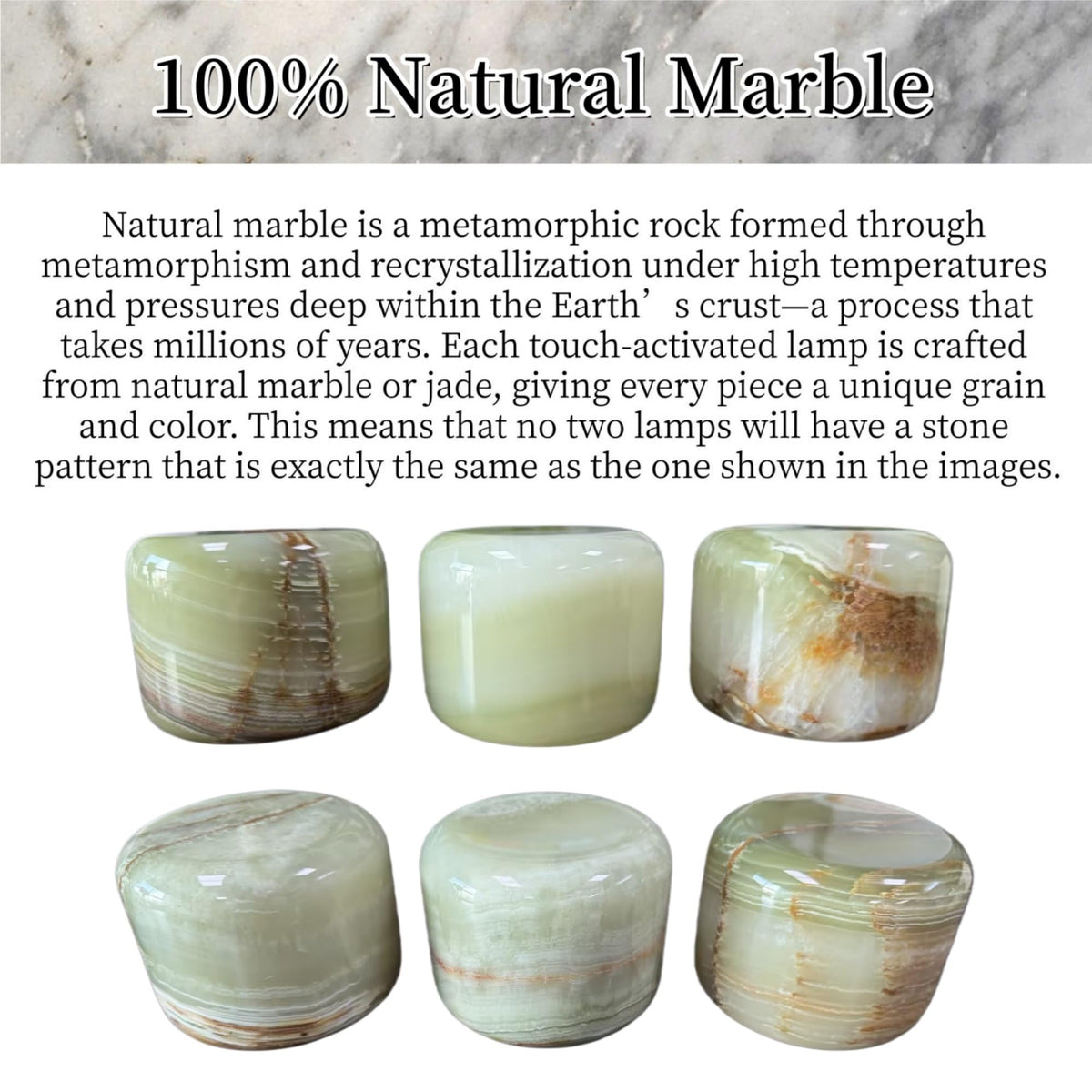 Natural Marble Lamp Cordless Touch Control Night Light 3 (Emerald Green)