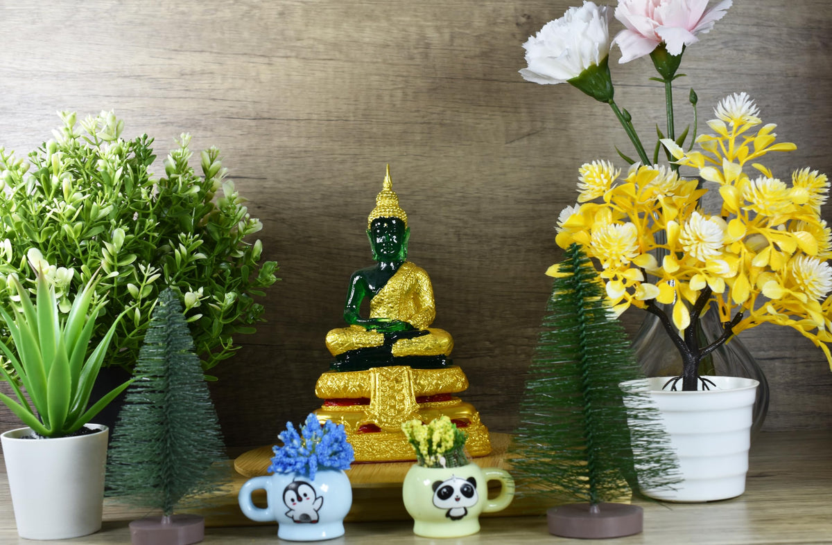 Emerald Buddha Statue Meditation 7" H. Jade Buddha Thai Buddha Statue for Home Decor Buddha Figurines (Asian)
