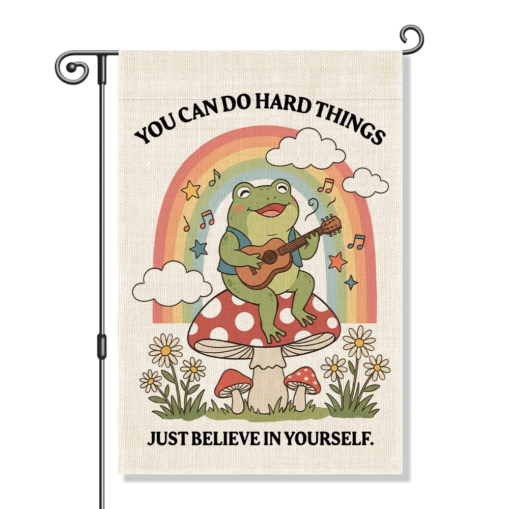 Positive Frog Garden Flag 12x18 Inspirational Feminist Gifts (Beige96)