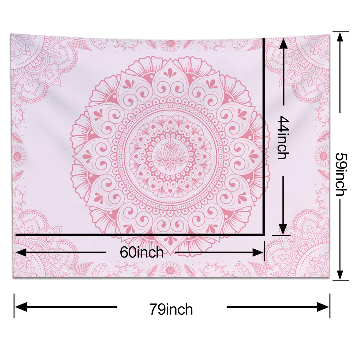 Pink Boho Mandala Tapestry Wall Hanging for Bedroom 79"x 59" (Cherry Blossom Pink / 79"L x 59"W)