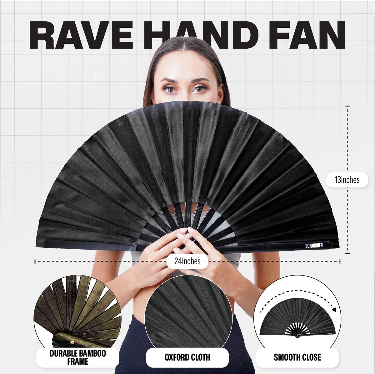 SoJourner Folding Rave Fan (Solid Black)
