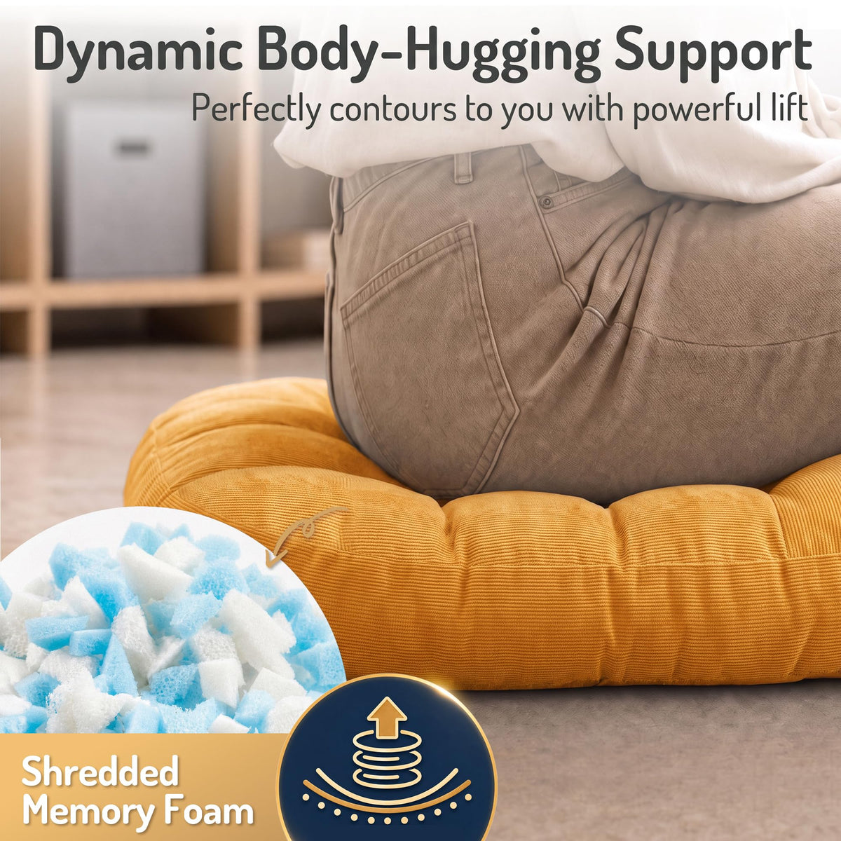 Large Floor Pillows for Adults (1 Pack / Square | Yellow | 1 Pack)