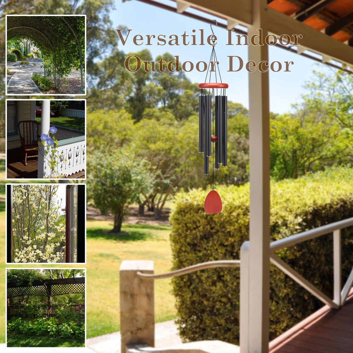 Large Aluminium Wind Chimes Soothing Melodic Classic Black Wind Chime 37" to Create a Zen Atmosphere. Sympathy (Classic 37'')