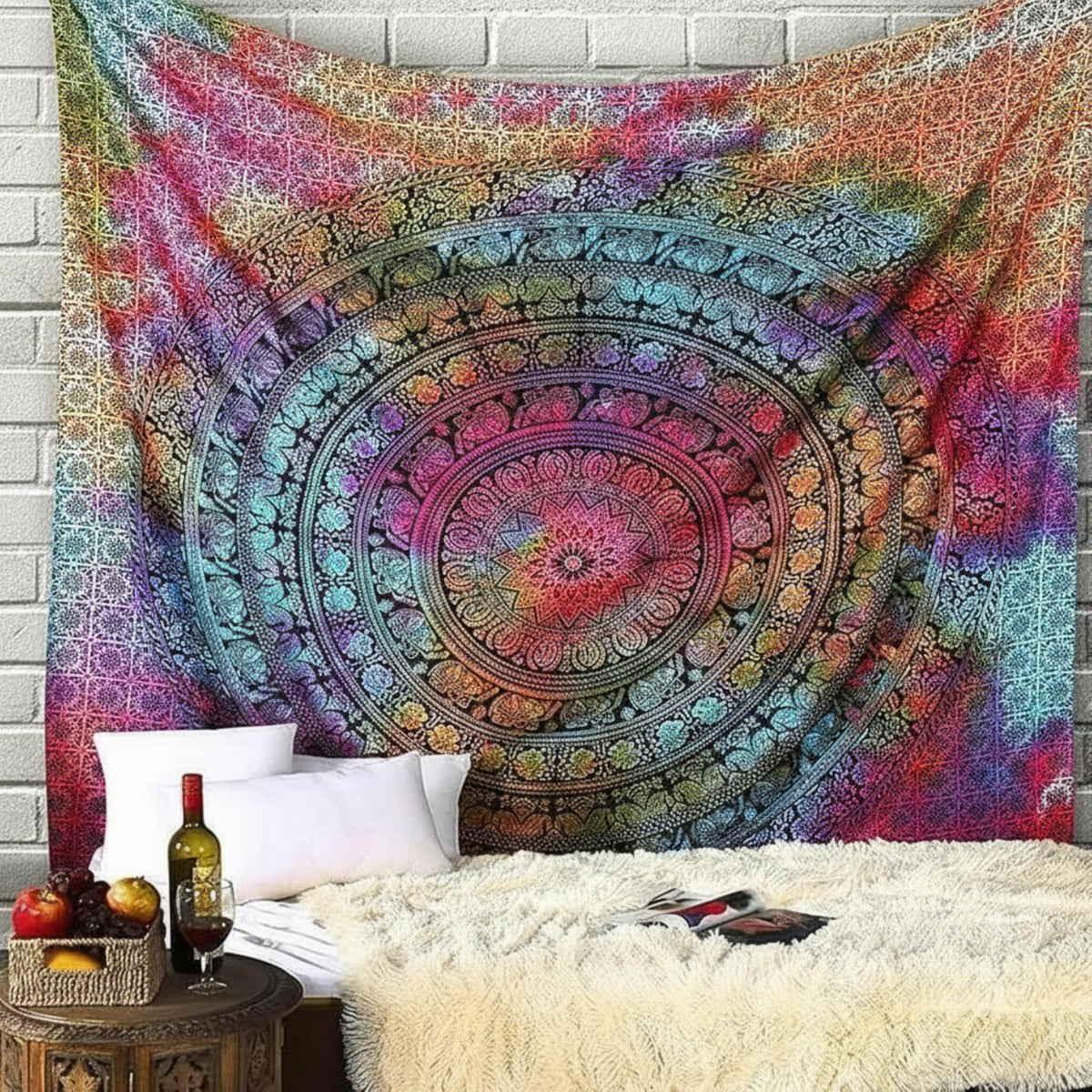 Cotton Mandala Tapestry (Tie-dye / 90"L x 108"W)