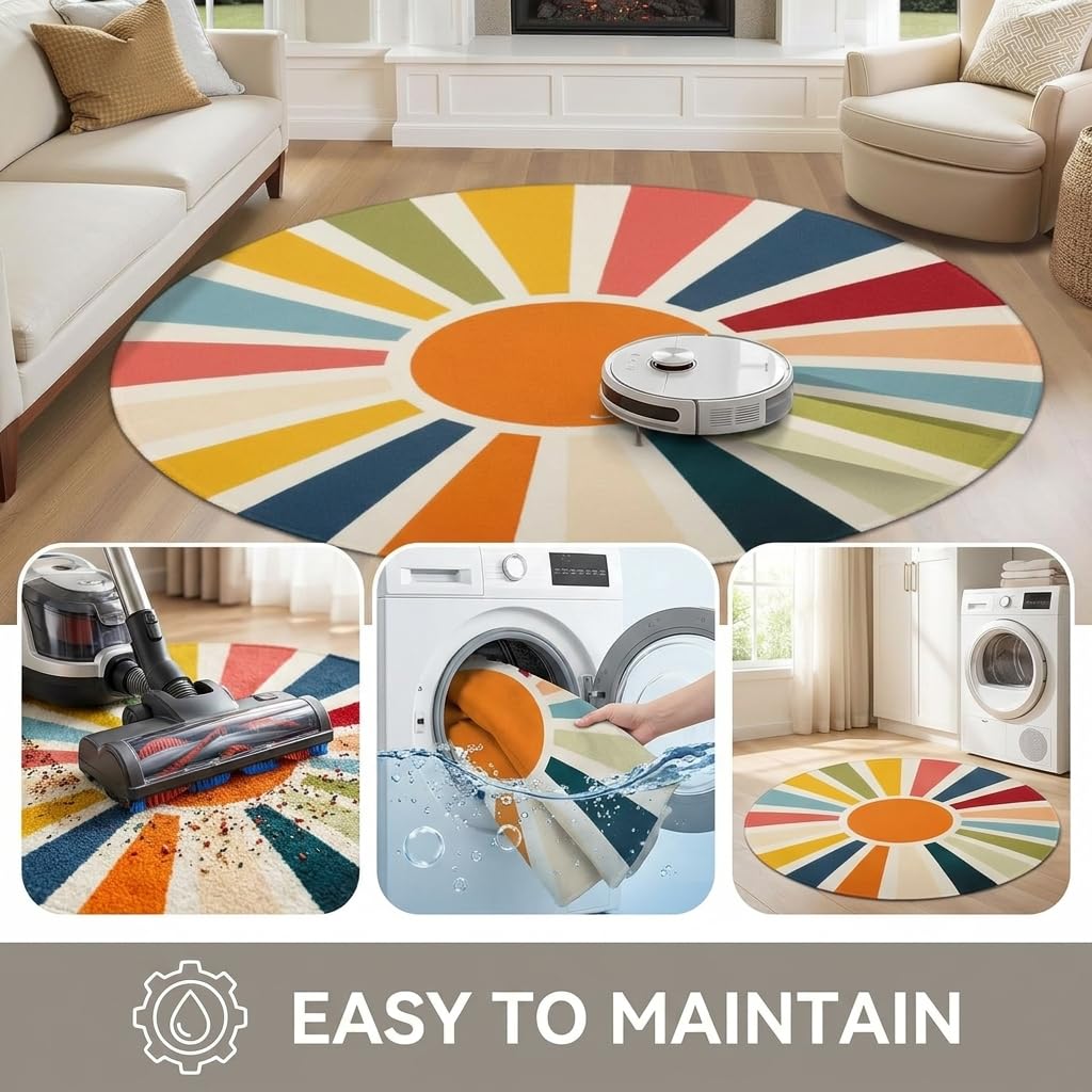 Boho Sun Round Area Rug 4ft (Daily-rainbow / 4' (Round))