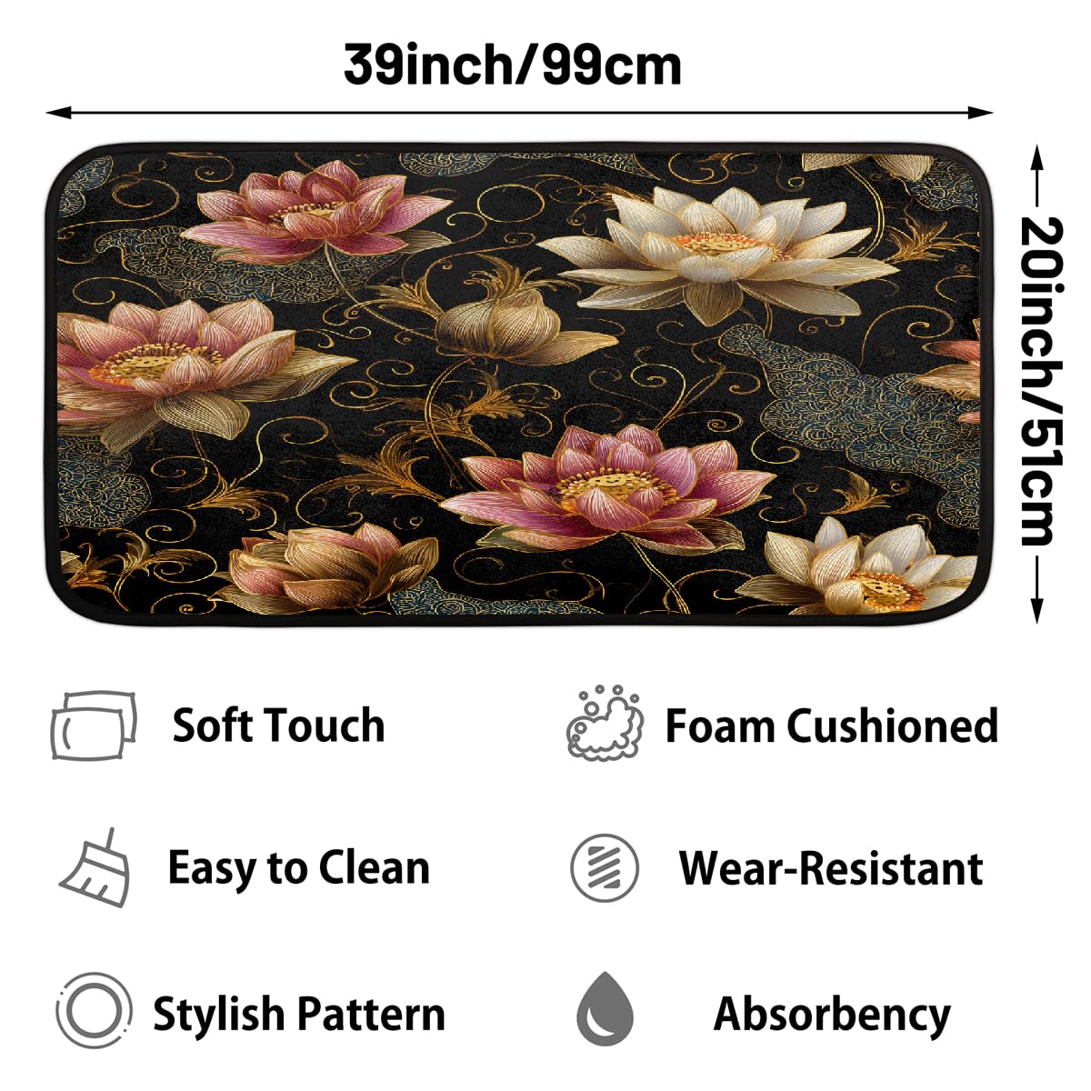 Lotus Kitchen Rugs Kitchen Mats Non Slip Floor Mat (Color 5)