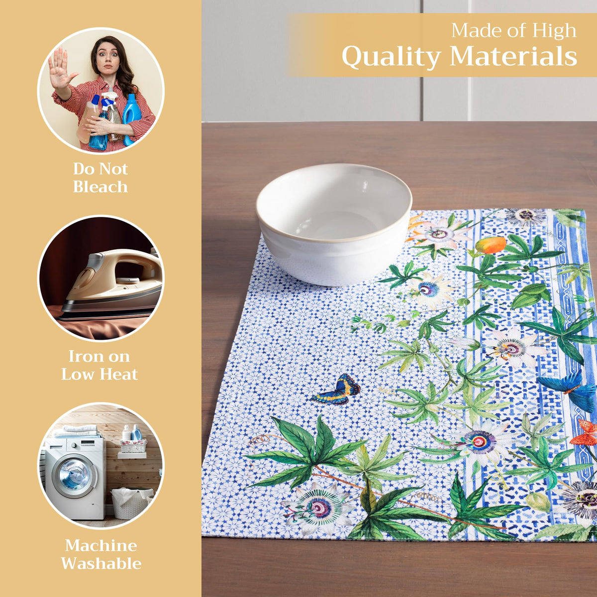 Placemats Set of 4 Reusable 100% Cotton (108 - Passiflora / 13" X 19" (Pack of 4))