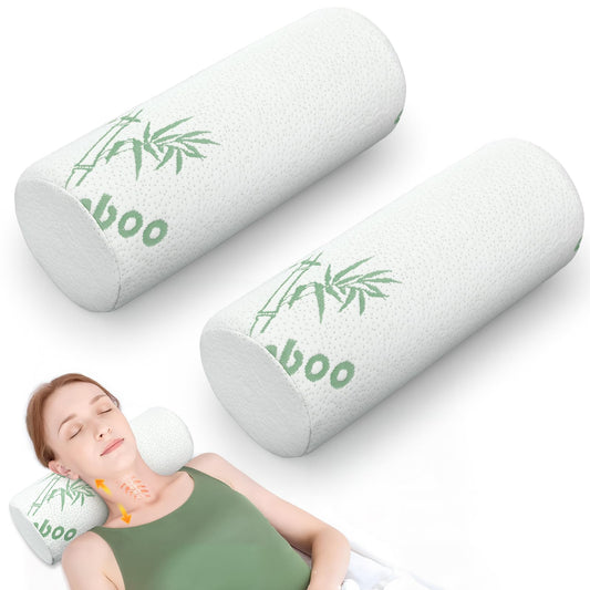 2 Pcs Memory Foam Roll Pillow Neck Bolster Cylinder Pillow (15.8 x 5.9 Inches)