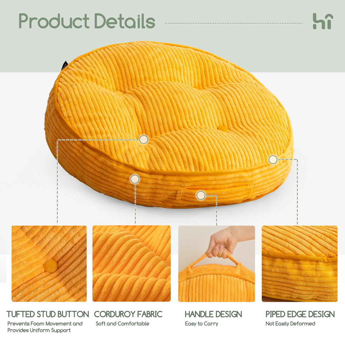 Floor Pillow Cushion for Adults (Round Orange / 4" Thick(Pack of 1))