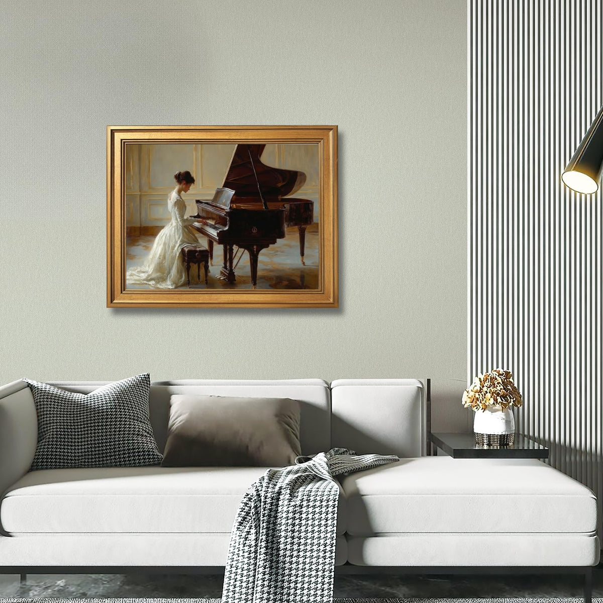 Vintage Victorian Serenade Oil Painting Wall Art Romantic Woman Playing Piano Canvas Prints Elegant Victorian Era Female Poster Classical Music Artwork for Bedroom Living Room 16x24inch Golden frame (16"L x 24"W / Style-3 Vintage Golden Frame)