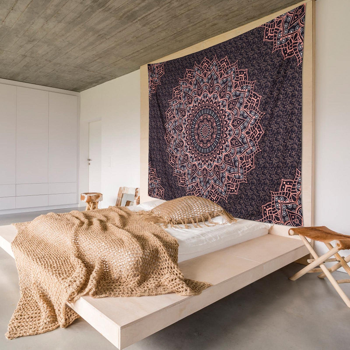 Black Pink Mandala Tapestry Wall Hanging Vintage Tapestries Aesthetic Hippie Decor Bohemian Wall Art Boho Home Decoration for Bedroom (91"L x 71"W / Black and Pink Mandala Tapestry)