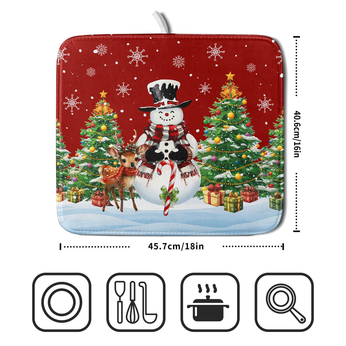 Christmas Snowman Dish Drying Mat for Kitchen Counter (Christmas / 16" x 18")