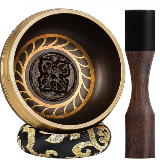 Singing Bowl Authentic Tibetan Sound Bowl for Yoga (Buddha-Black)