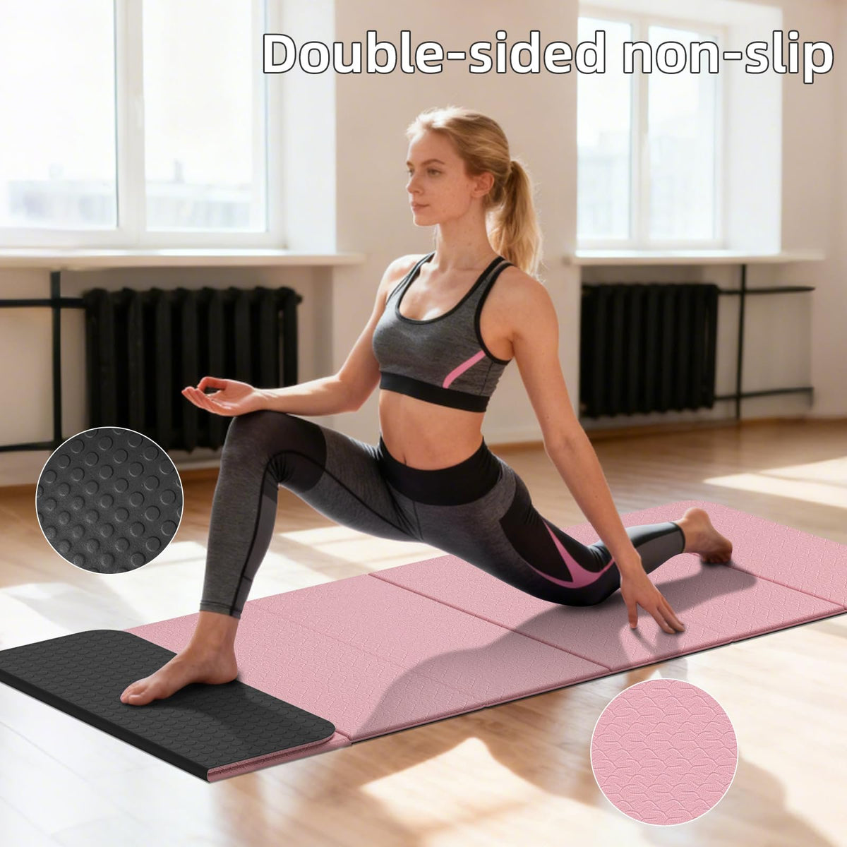 Foldable TPE Yoga Mat Thick 10mm (Pink)