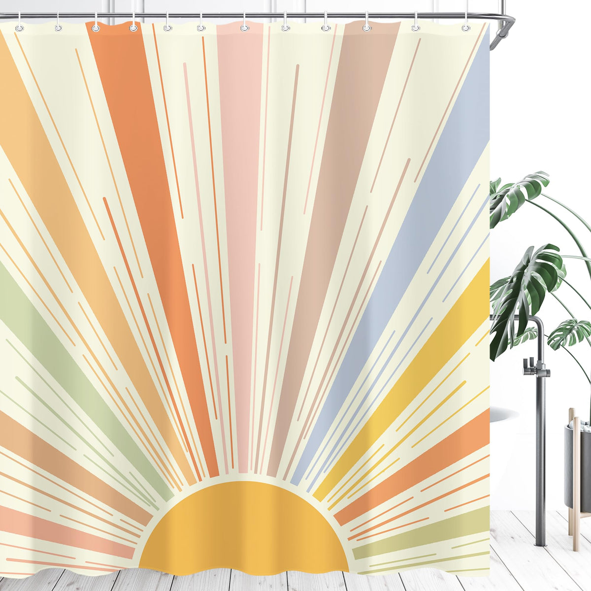 Boho Colorful Sun Shower Curtain 60"X72" Retro 70s Abstract Shower Curtain Set for Bathroom Sunrise Vintage Waterproof Bathtub Curtain Sunshine Hippie Mid Century Aesthetic Bathroom Curtain (60"W x 72"L (Pack of 1) / 70s Sun)