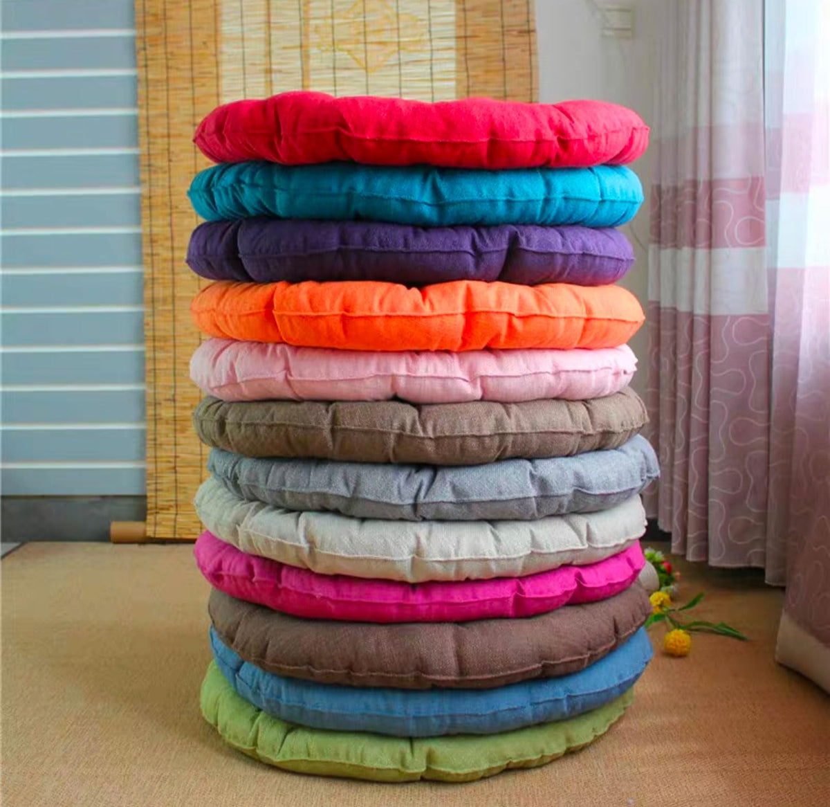 Large Linen Floor Cushions 26inch (26inch / Khaki)