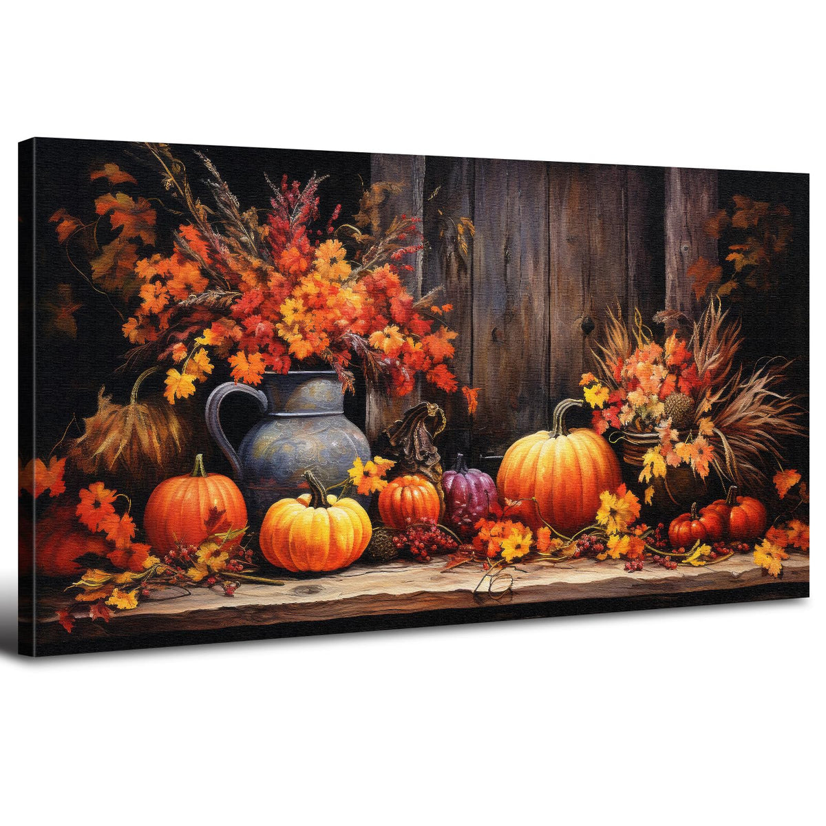 Orange Pumpkin Canvas Wall Art Kitchen Wall Decor Farmhouse Dining Room Pictures Halloween Painting Autumn Flowers Canvas Prints Rustic Fall Harvest Theme Posters Artwork Home Decorations 20x40" (40"L x 20"W / Pumpkin Flower)