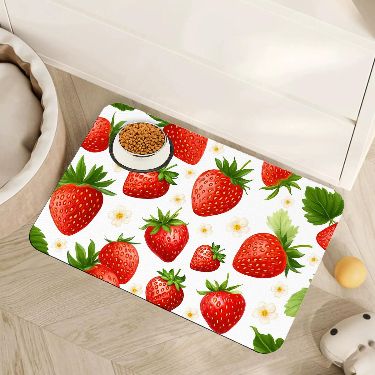 Cute Strawberry Flower Dog Cat Food Mat (16"L x 16"W / Cute Strawberry Flower)