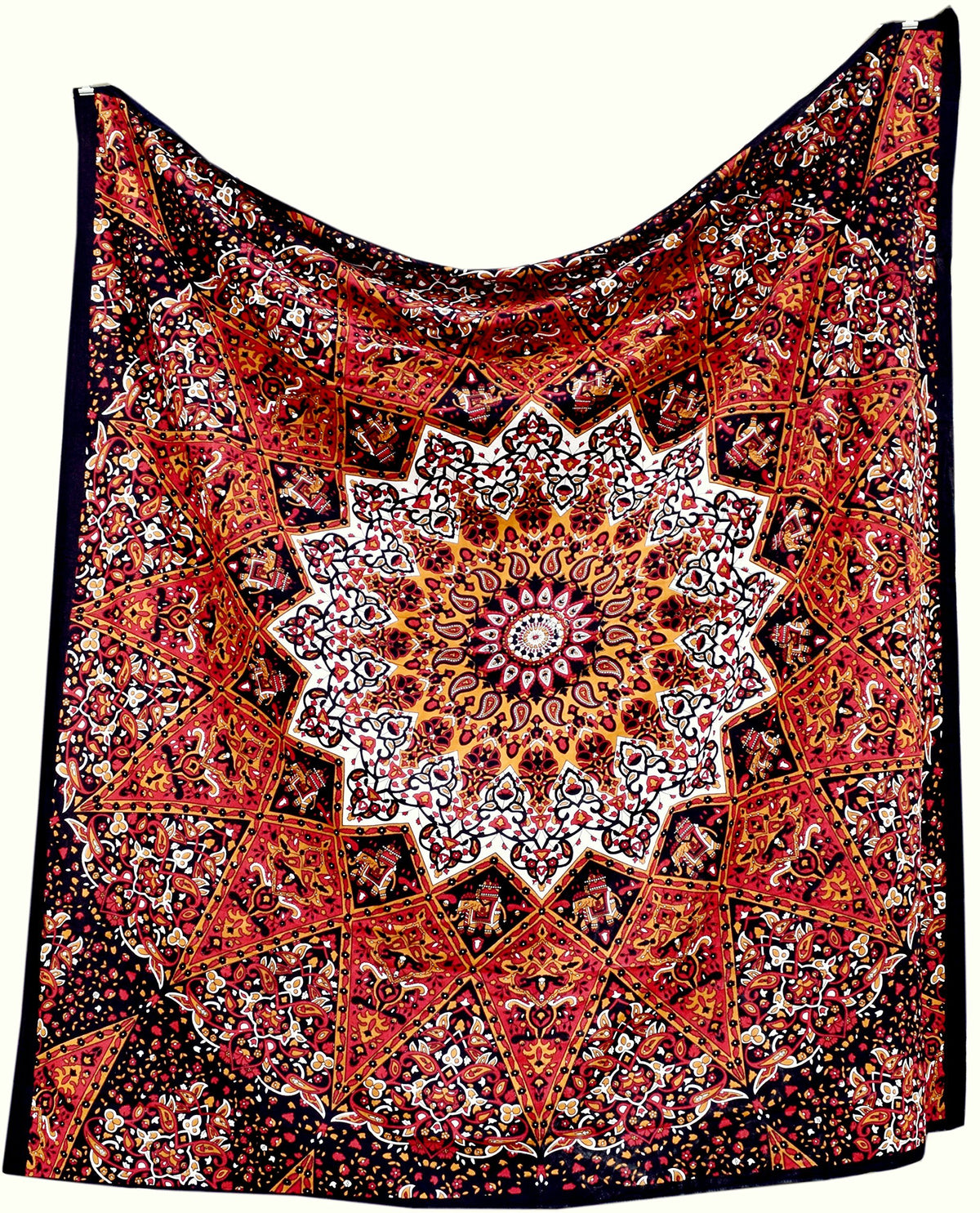 Tapestry Wall Hanging Hippie Mandala Bohemian Hippy Kaliedoscpic Star Intricate Floral Design Indian Tapestries Bedspread 84x90 Inches (90"L x 84"W / Red Black)