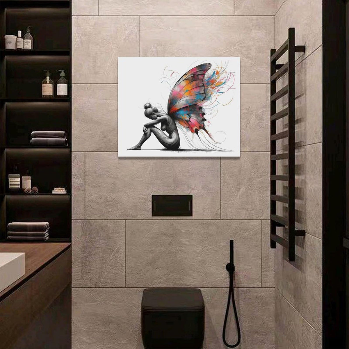 Butterfly Girl Wall Decor Colorful Butterfly Wings Pictures Canvas Wall Art Female Woman Painting Girl Room Decor Artwork Decorations Framed for Bedroom Bathroom living Room Office 20 x 16 inch (20"L x 16"W / Butterfly Wings)