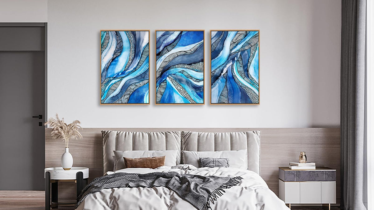 Blue Abstract Framed Wall Art (Blue Abstract Shapes / 24"L x 16"W)