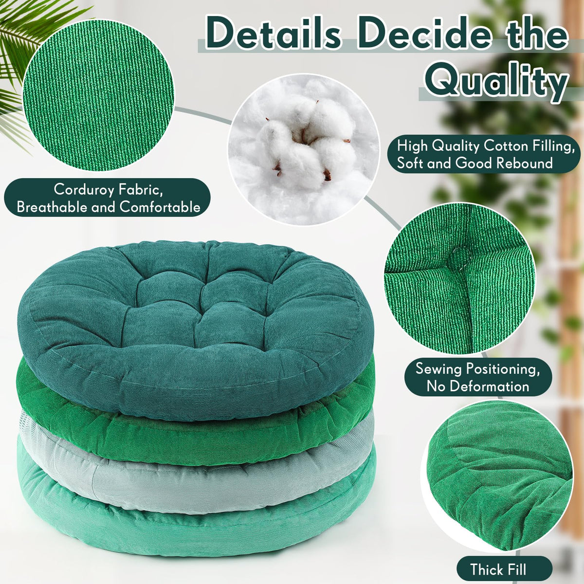 4 Pcs Gradual Green Large Floor Pillow Cushion (Round 22 x 22 / Gradual Green)