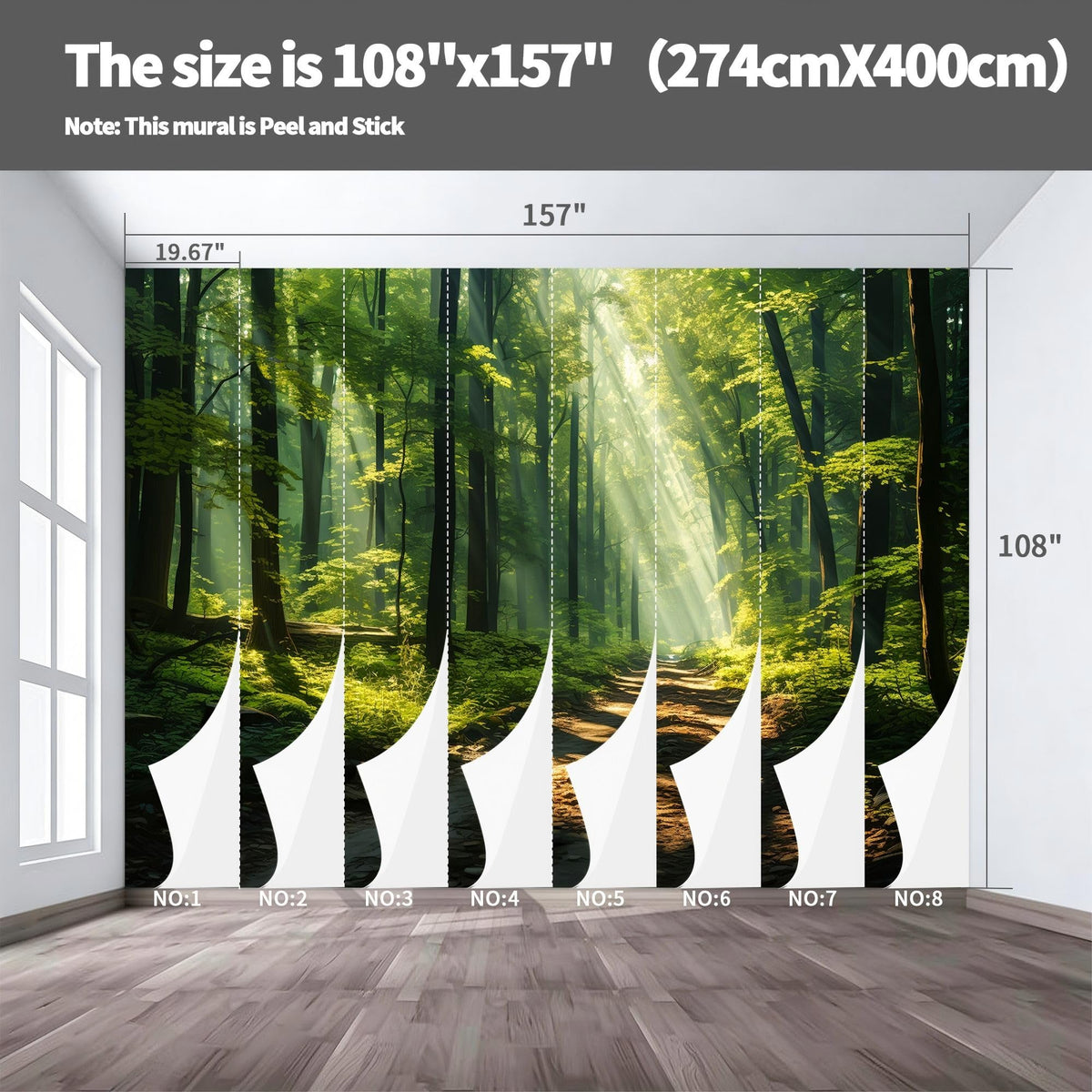 Peel and Stick Wall Mural Wallpaper Forest 157"×108" Decor A12 (A12 / 157" x 108")