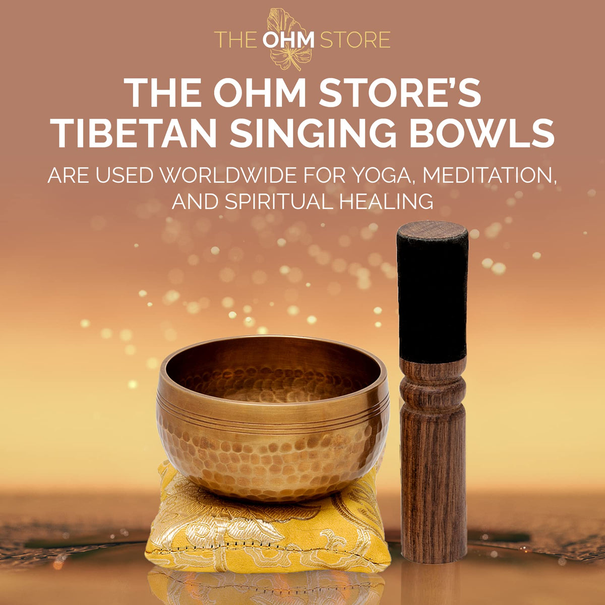 Tibetan Singing Bowl Set with Healing Mantra Engravings (4 Inch Yoni Bowl)