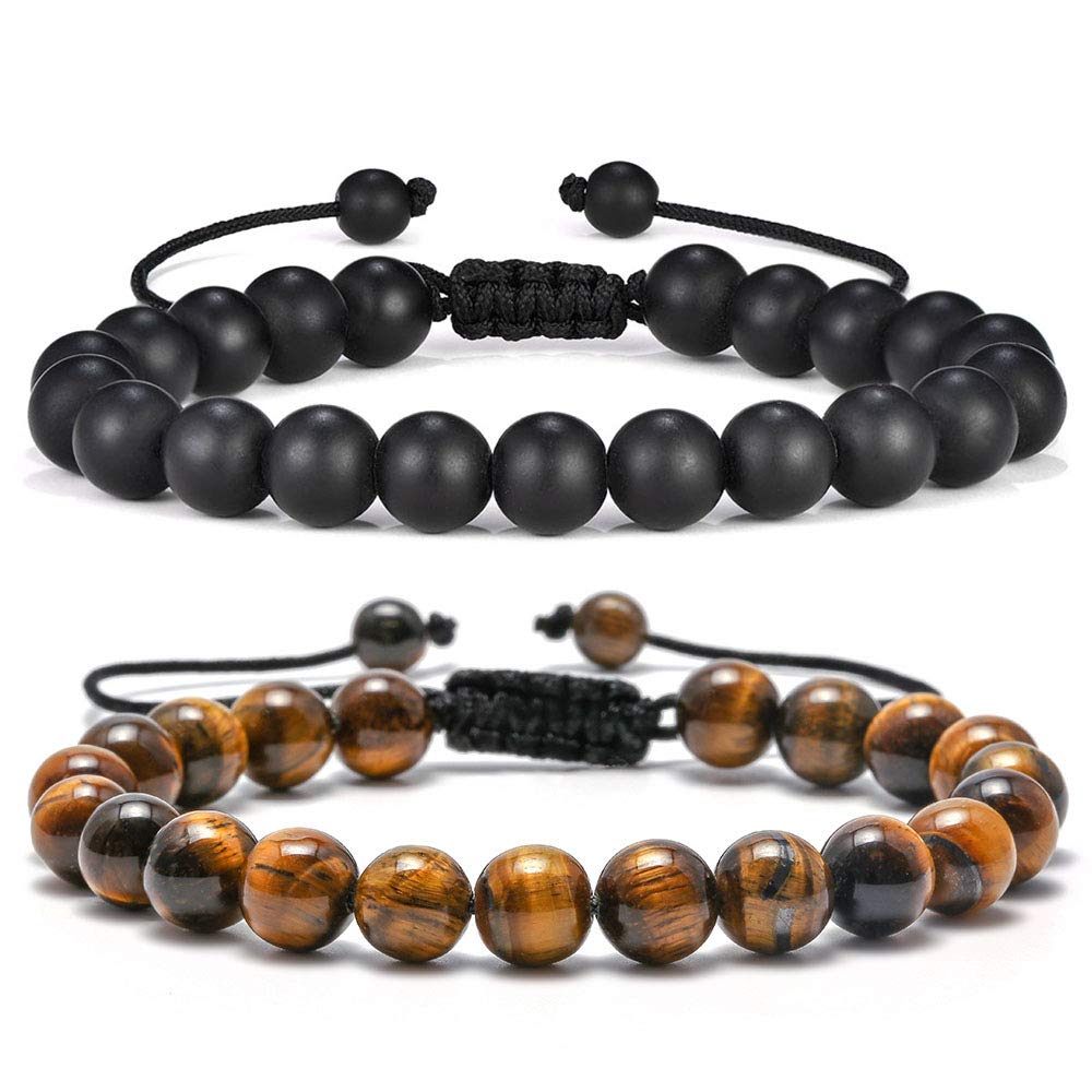 Mens Bracelet Gifts for Him (Matte Agate Bracelet&Tiger Eye Bracelet)