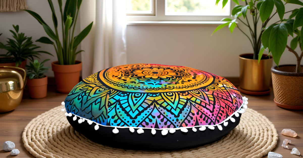 Round Mandala Boho Pillow Cover Meditation India Room Seating Poufs Cover for Living Room Yoga Room Home Décor Bedroom Balcony Garden Decoration Cotton Floor Cushion Cover 22" (22" / Multi Flower)