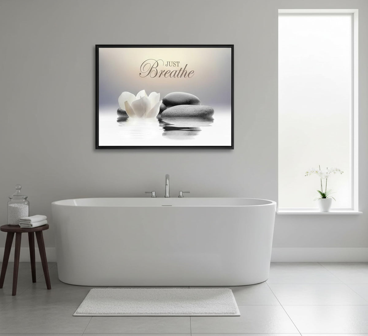 Framed Zen White Lotus Wall Art (Horizontal Zen / 36"L x 24"W)