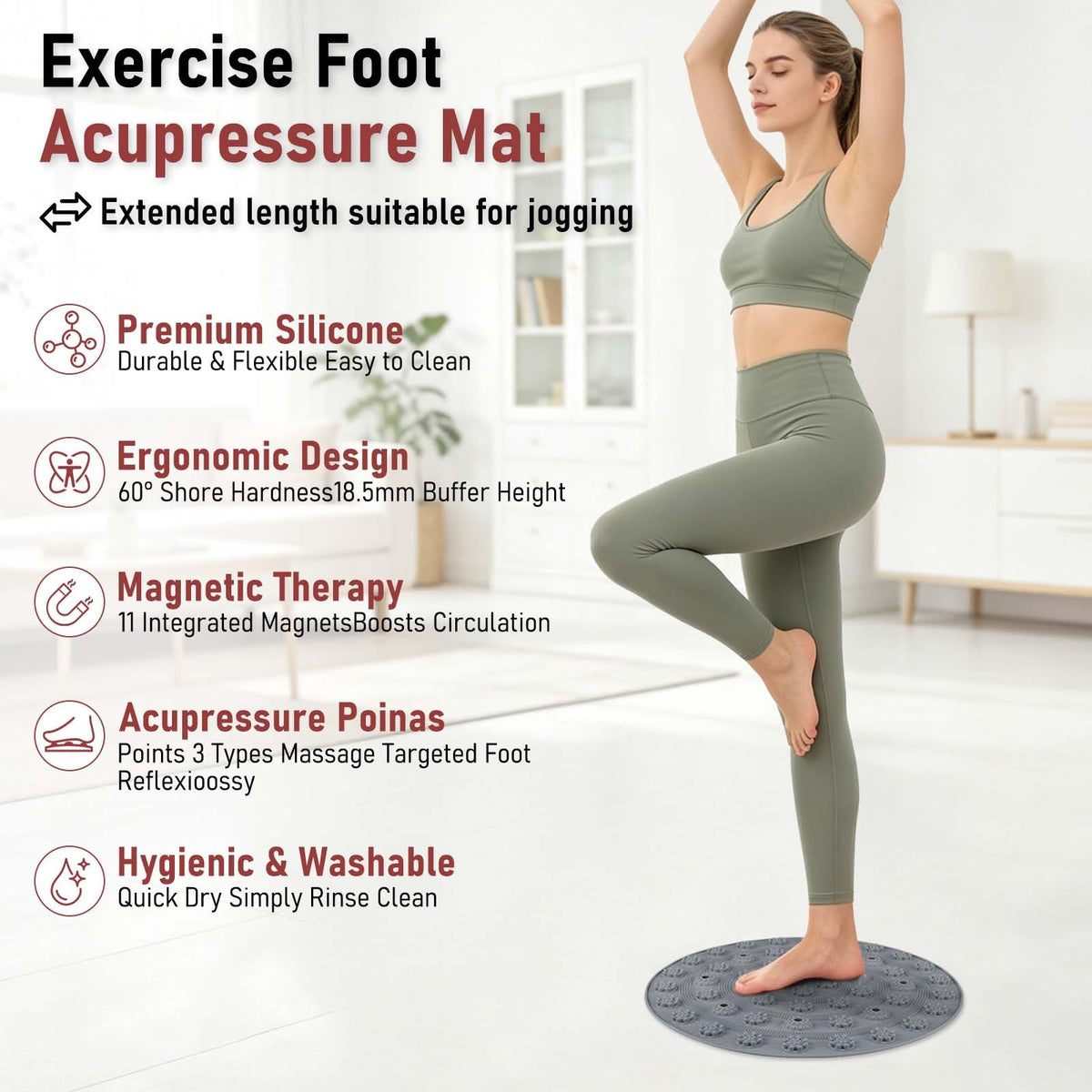 Acupressure Foot Massage Mat for Plantar Fasciitis Relief Round 16" (16*16" Grey)