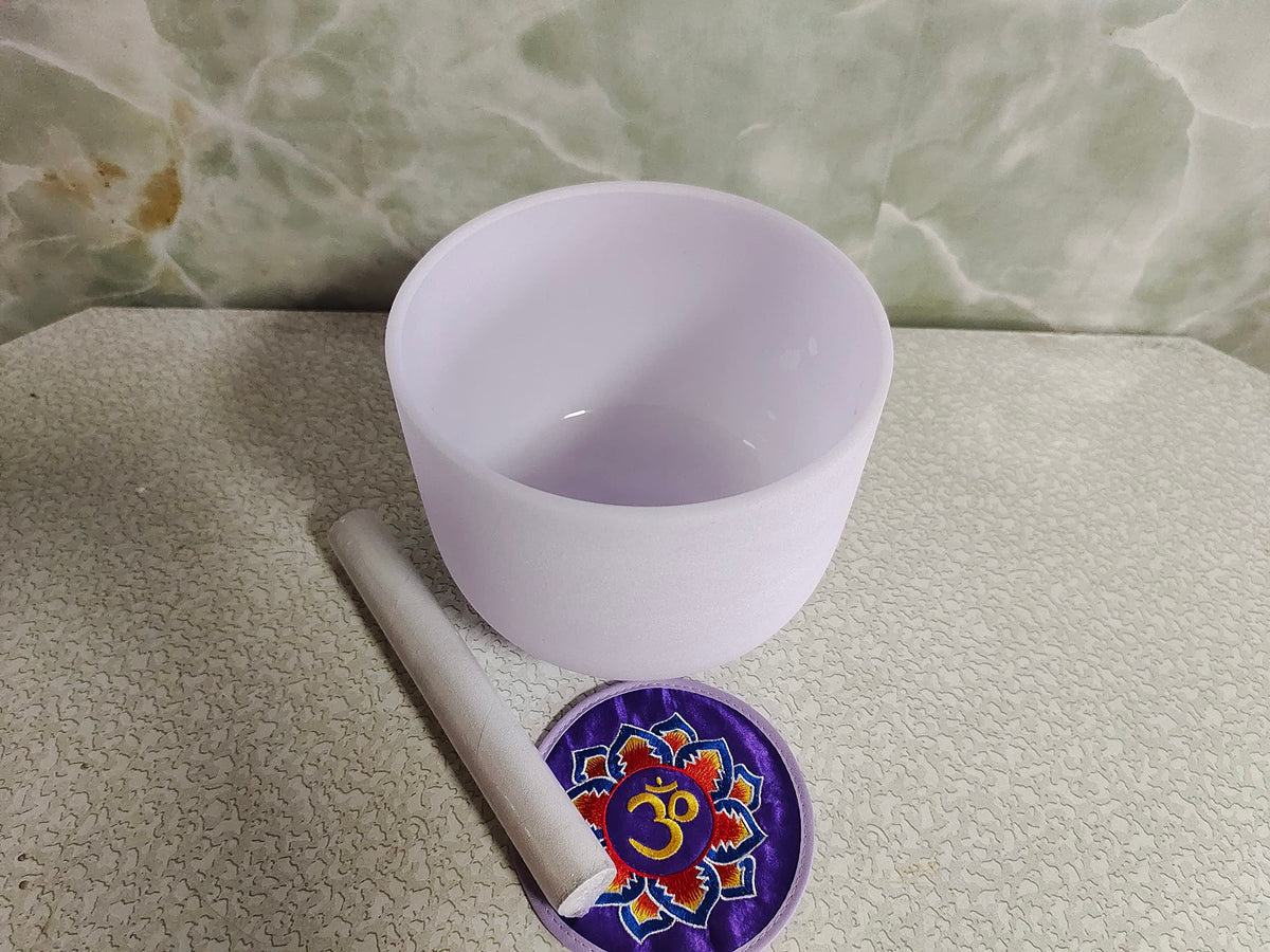 Amethyst Gemstone Fusion Crystal Singing Bowl B Crown Chakra 8 inch with Free Suede Striker and O ring (8 inch / Amethyst)