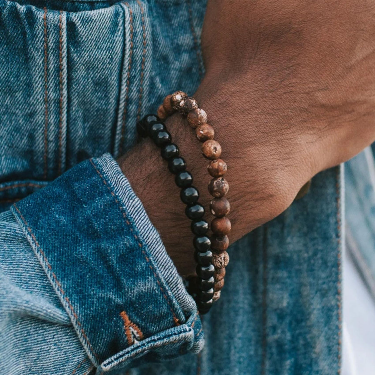 Mens Bracelets 8MM Natural Stone Beads Bracelet Set Stretch Adjustable Beaded Bracelets for Men (2,tiger eye)
