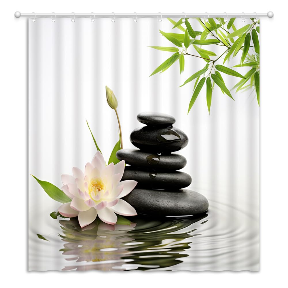 Zen Shower Curtains for Bathroom Bamboo Lotus Bath Curtains Decor (Black White / 70"W x 70"L (Pack of 1))