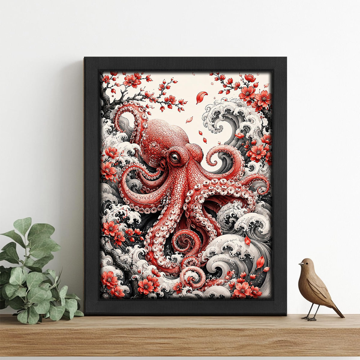 Japanese Octopus Decor Wall Art (Wall Art Framed 04 / 10"L x 8"W)