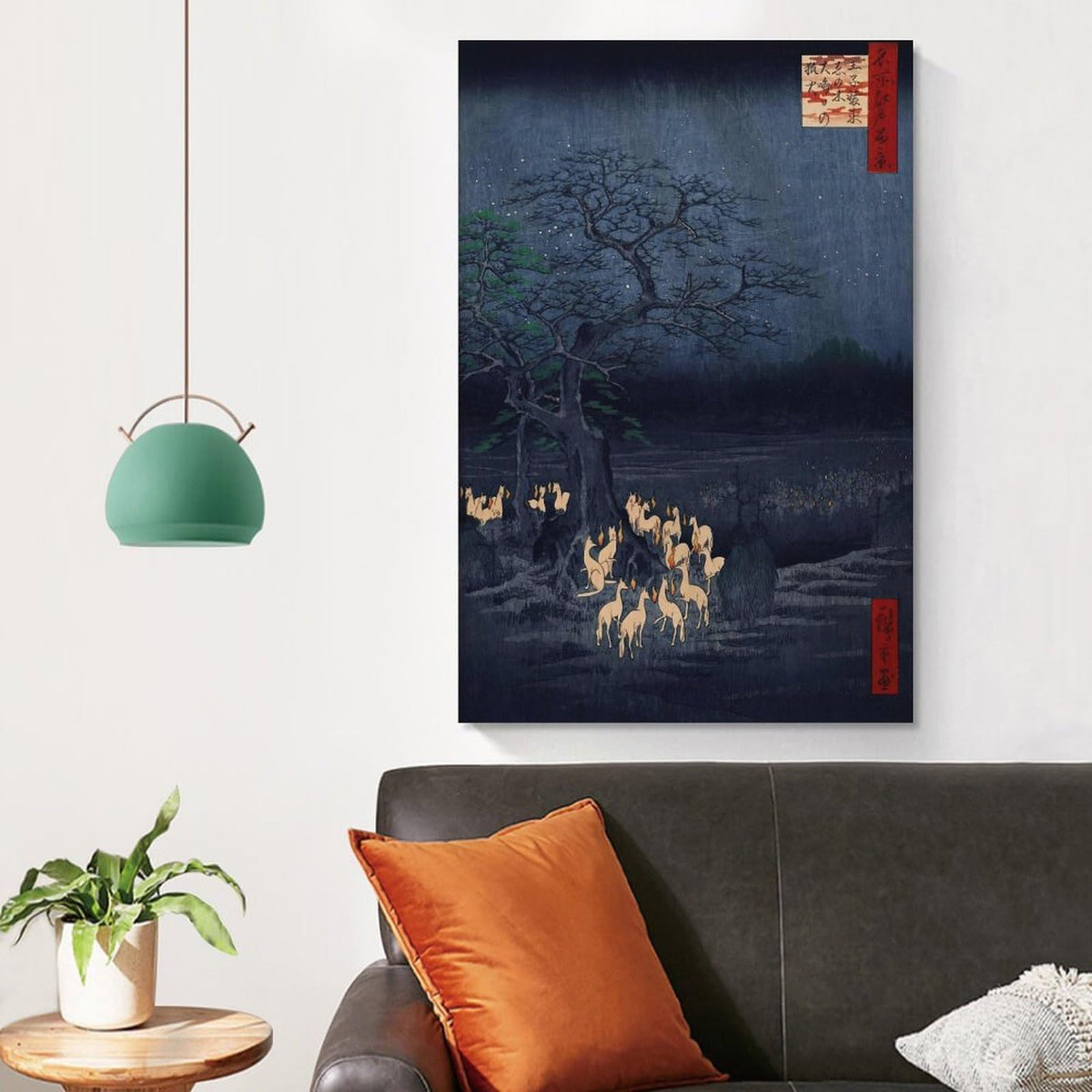 Hiroshige Foxfires At The Changing Tree Canvas Printing Wall Art Prints Wall Decor Posters Japanese Ukiyoe Night Landscape Vintage Folklore Style for Living Room Bedroom Office 16x24inch (style-7 / 16x24inch(40x60cm) Unframe)