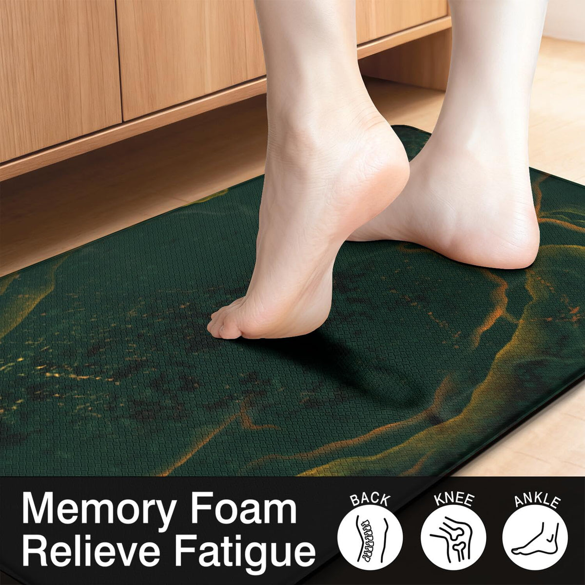 Anti Fatigue Marble Kitchen Rugs Set of 2 (Marble-green)
