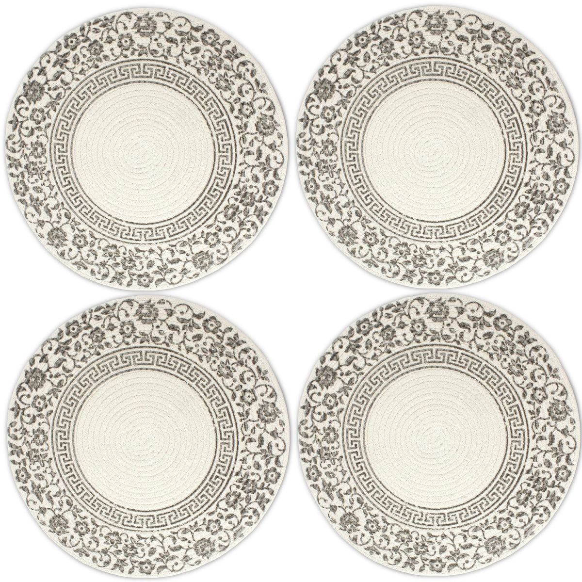 Placemats Round Cotton Dining Table Mats 13" (Printed Grey / 13" (Set of 4))