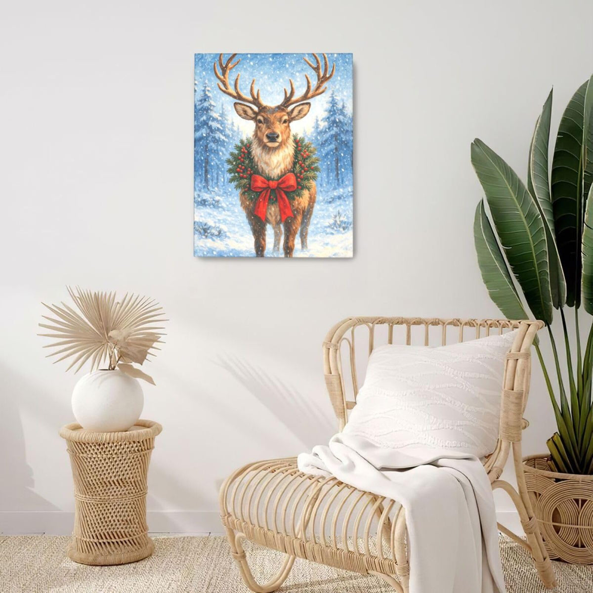 Christmas Reindeer Wall Art Winter Animal Canvas Wall Decor Pictures Paintings Prints Artwork Framed Decorations For Bathroom Bedroom Living Room Office Gifts 16" x 20" (Deer / 20"L x 16"W)