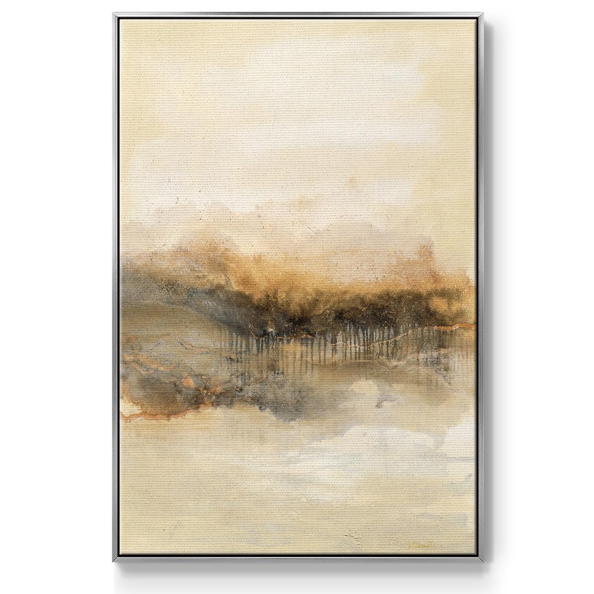 Canvas Wall Art Silver Floating Frame Paintings Calm Secret Forest Landscape Nature Home Artwork for Office Bedroom Kitchen Walls (41"L x 27"W / Keeping Secrets I)