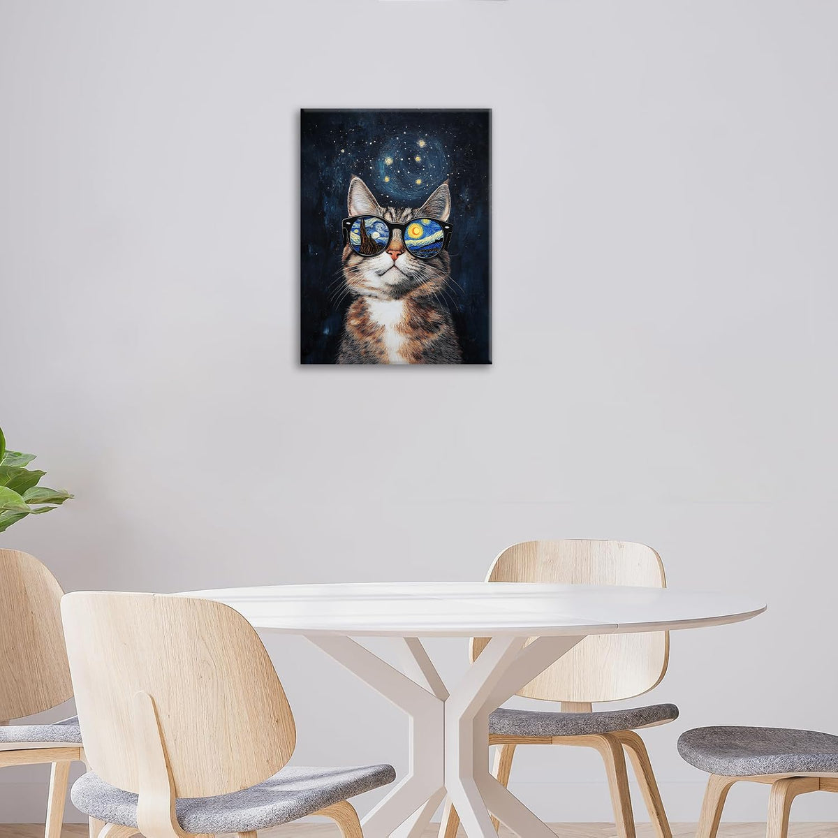 Funny Cat Wall Art Cute Cat Bathroom Canvas Wall Decor Starry Night Glasses Pictures Paintings Prints Artwork Framed Decorations For Bedroom Living Room Gifts 16" x 20" (Vangogh Cat / 20"L x 16"W)