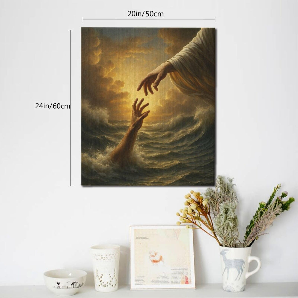 Jesus Wall Art Christian The Hand of God Wall Decor Religious Bible Canvas Paintings Pictures Christ Prints Artwork Framed Decorations For Church Prayer Room Bedroom Living Room Gifts 20" x 24" (Jesus / 24"L x 20"W)