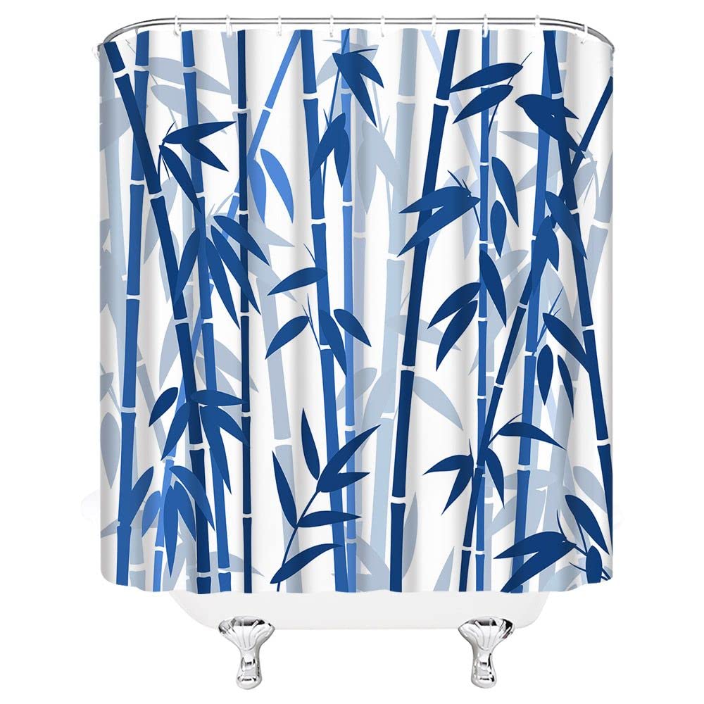 Bamboo Shower Curtain Green Bamboo Forest Tree Japanese Asain Art Rustic Wild Nature Plant Scenic Watercolor Fresh Spa Fabric Bathroom Sets with Hooks (Blue / 70"W x 84"L (Pack of 1))