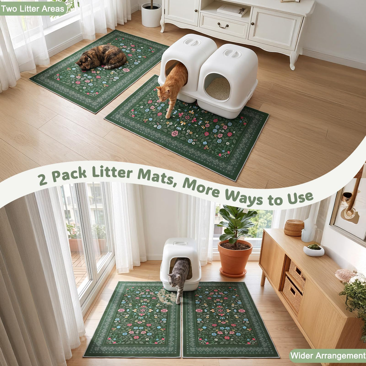 Cat Litter Mat (Dark Green / L(33x22in))
